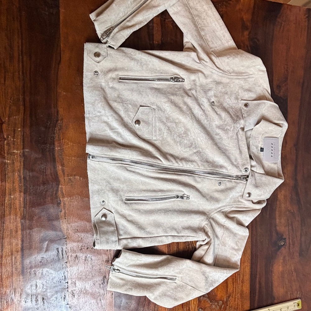 BLANKNYC Womens Tan Suede Moto Jacket Faux Leather Zip Up Size L‎